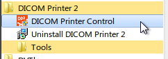 Accessing DICOM Printer Control via the start menu